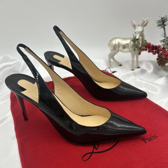 Christian Louboutin Kate Sling Back Patent Calfskin 85mm Red Sole Pumps - Picture 1 of 16
